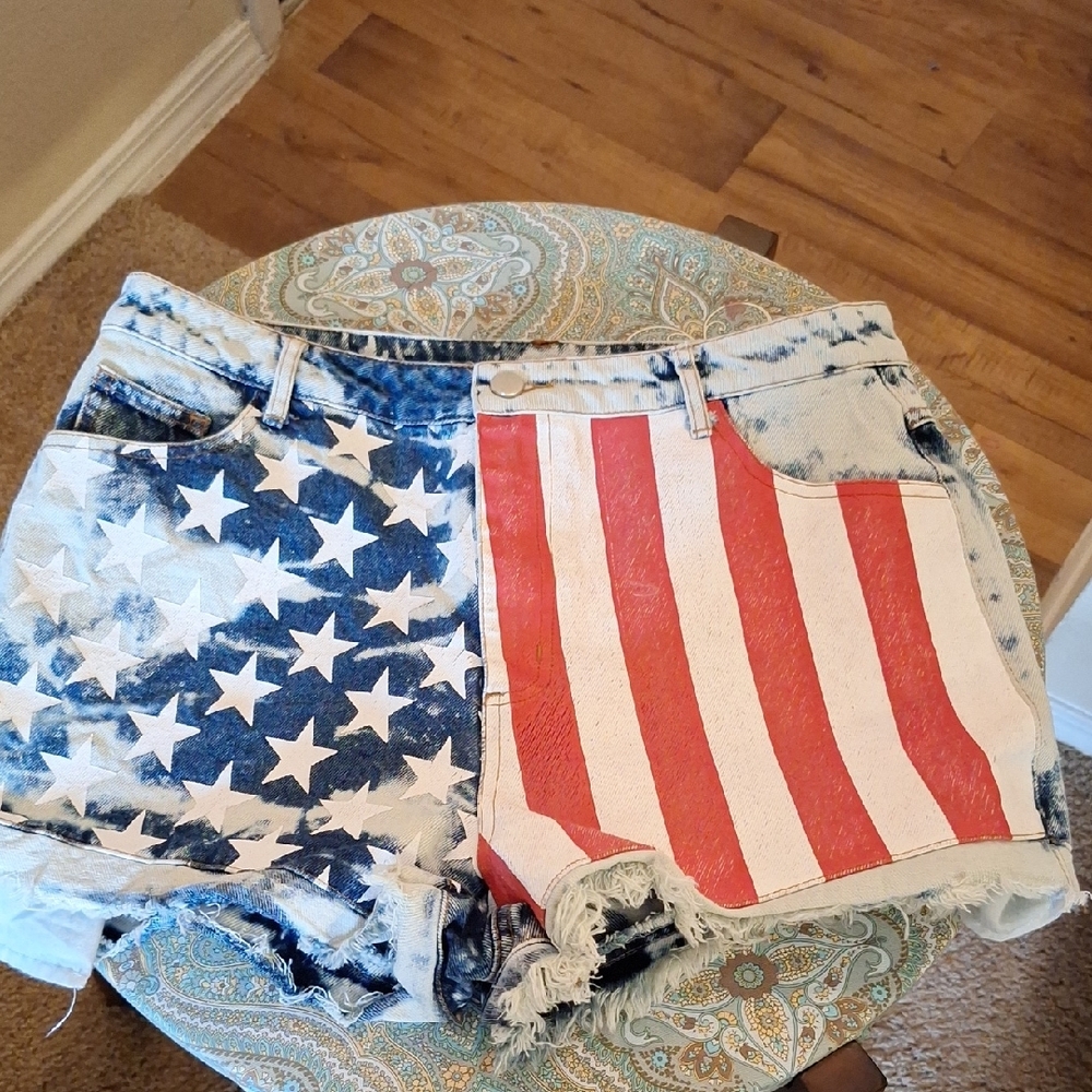 Patriotic Star & Stripe Women's Denim Shorts - Red, White & Blue